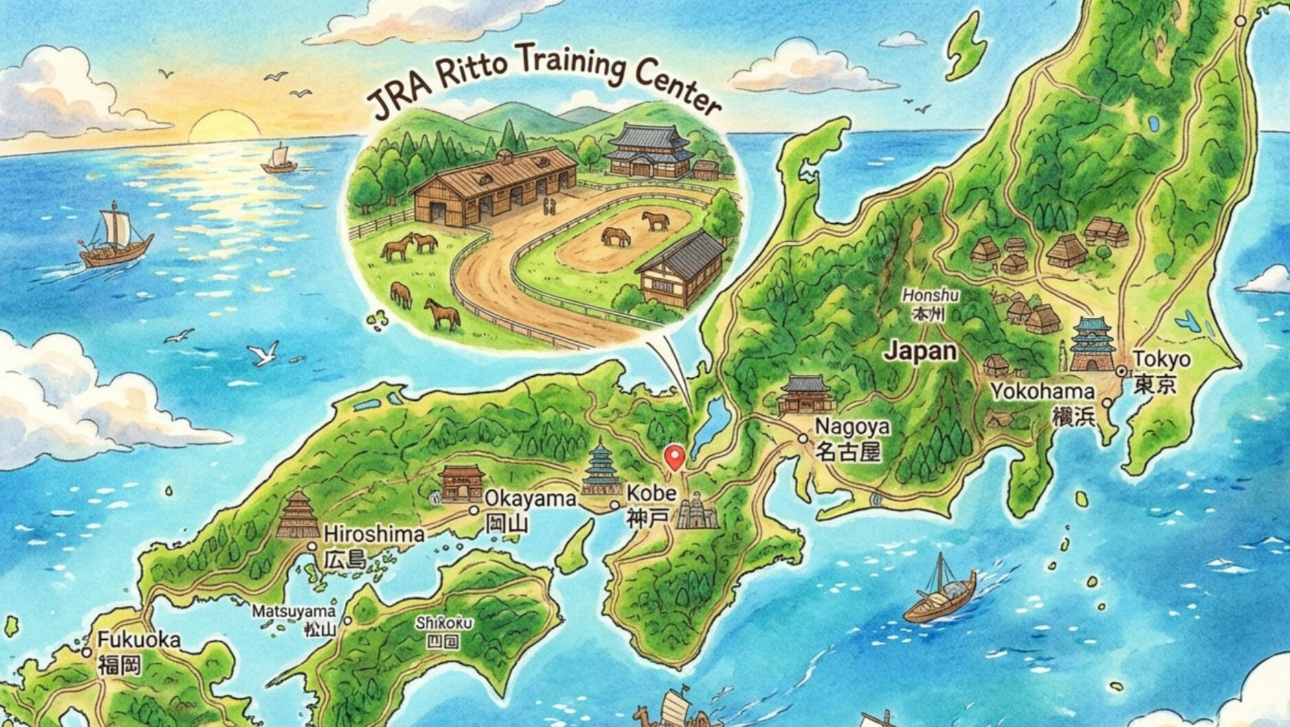 Location of Yoshito Yahagi Stable in Japan Map of JRA Ritto Training Center